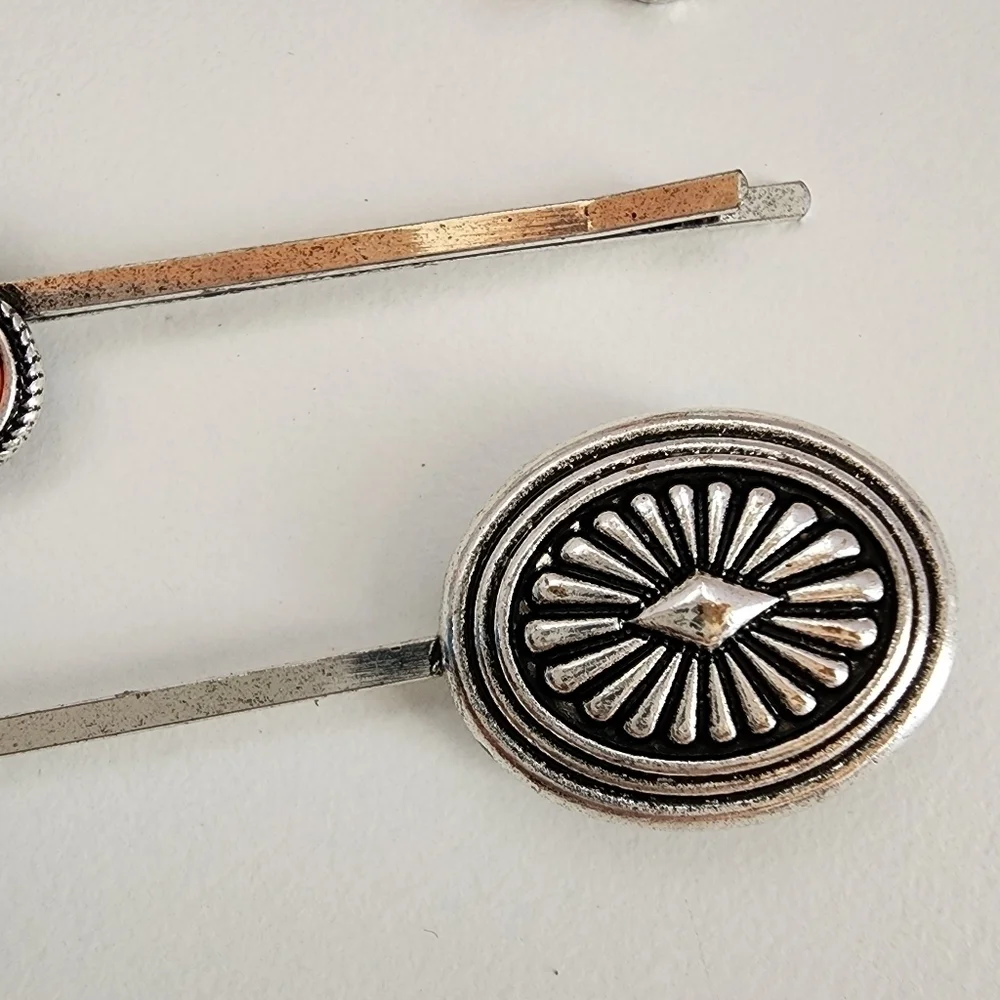 3PCS Boho Floral Mutli Stone Antique Metal Bobby Hair Pins
